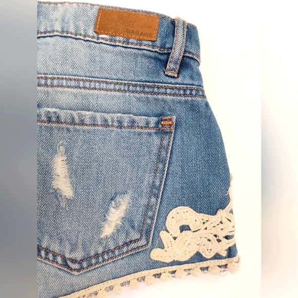 Garage Women Low Rise Sides Crochet Ripped Style Denim Shorty - Picture 6 of 10